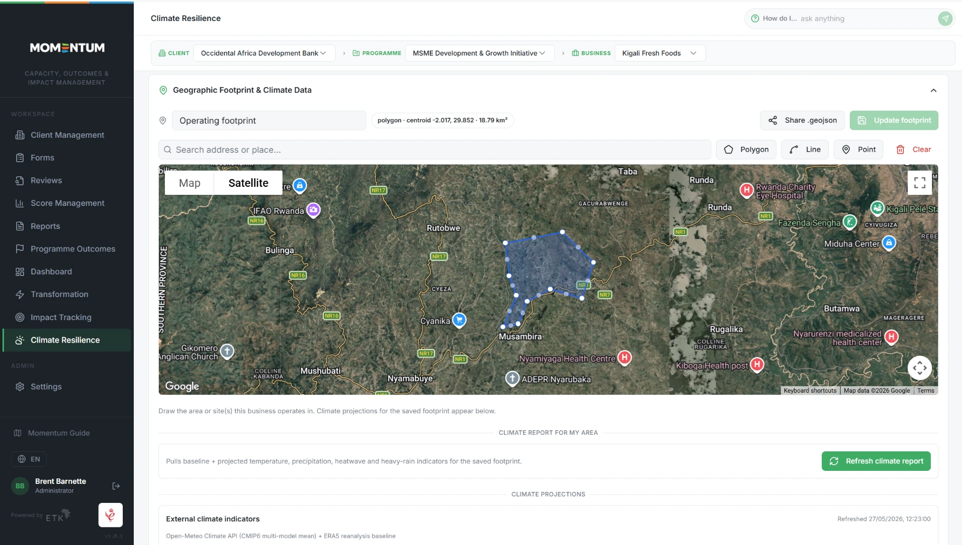 Momentum geographic footprint and climate data view